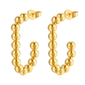 Minimalist 18K gold plated stainless steel C-shaped beaded hoop earrings for women - G-Shape Welded Beads (MS-345) / Gold