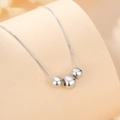 Minimalist S925 sterling silver box chain necklace featuring three polished round beads - White Gold