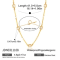 Gold plated stainless steel necklace with square crystal links and extender chain - Link Bar Square Crystal (JDN0311108)