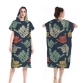 Quick-dry surf poncho towel with navy vintage print and shaka gesture for beach swimming - One Size / Button Style - Go Surfing