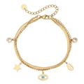 Bracciale a doppio strato in acciaio al titanio dorato con stella e malocchio - Oro