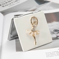 Witte vierkante PU-lederen vouwspiegel met gouden ballerina en glanzende strassteentjes - Wit