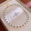 Elegant natural pearl and green gemstone necklace with a gold heart charm pendant - 5# White Pearl Style