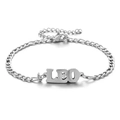 Silbernes Edelstahl Figaro-Armband mit Leo-Sternzeichen-Plakette und Verschluss - Silber-Löwe