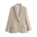 Elegant apricot women blazer with single button closure and notch lapel for office wear - S / Milky White
