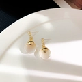 Detail of elegant gold earrings with white cat-eye stones on a white ceramic plate - 3# Silver Pin-Gold Hoop Pearl