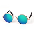 Round rose gold pet sunglasses with blue mirrored lenses for cats and dogs - Green Reflective Round