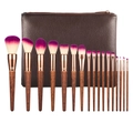 Detailansicht 16-teiliges Make-up-Pinsel-Set mit Holzgriffen und lila Farbverlauf-Borsten - Holz-Set mit Tasche