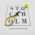 Golden tennis racket keychain with yellow felt ball on white card background - 4.8cm*3.8cm / Threaded Tennis Gold
