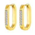 Macro view of gold hoop earrings with vertically aligned square zircon gemstones - Flat U-Shape (Gold)