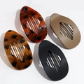 Flat oval leopard print hair clips set in tortoiseshell, matte black and beige finishes - Matte Black/Brown/Leopard PC Material 4pcs