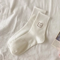 Off-white crew socks featuring a brown bear embroidery and ribbed knit cotton cuffs - White - Bear Head