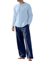 Ensemble chemise col officier lin bleu clair et pantalon bleu foncé à cordon homme - Bleu Clair + Marine