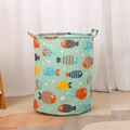 Large mint green fabric storage basket with colorful cartoon fish patterns and handles - Fish