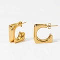 Minimalist square C-shape hoop earrings in 18K gold-plated stainless steel with mirror finish - Polished Golden Style (KDE2432)