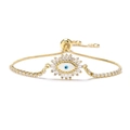 Pulsera de ojo turco dorado con circonitas baguette y cadena ajustable de tracción - Estilo Ojo Turco Girasol (CB0075CX)