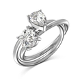 S925 sterling silver Toi et Moi ring with pear and round cut ice flower crystals - Silver/White Zirconia (Pear-Round Toi et Moi)