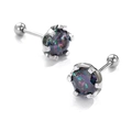 Silver round screw back stud earrings with iridescent purple and green crystals - 0.3 Carat (4mm) / Iridescent Blue
