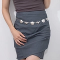 Silver ocean style waist chain with shell and conch charms on a dark skirt - Silver Sea Shell Sea Snail Chain (X503-7)
