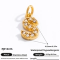 Letter S pendant in gold stainless steel with white zircons for DIY jewelry - Letter S