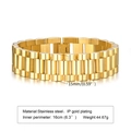 18K gold plated stainless steel watch-style link bracelet 15mm width for women - 15mm: 16cm / Gold