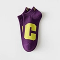 Retro deep purple cotton ankle socks featuring a yellow athletic letter C print - One Size(35-44) / Big C Ankle Socks-Purple