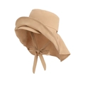 Beige wide brim sun hat with rear bow and quick-dry fabric for outdoor uv protection - Khaki