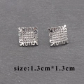 Silver square hollow stud earrings with rhinestones on stone background, size 1.3cm - Silver Hollow Mesh Style (M60019)