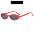 Vintage oval sunglasses with vibrant red frame and dark gray lenses, retro style - Red Frame Grey Lens
