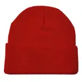Detailed close-up of a red knitted beanie hat showing fine acrylic texture and cuffed design - L (54-60cm) / Red