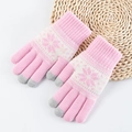 Pink knitted winter gloves with white snowflake pattern and touch screen fingertips - One Size / Light Pink