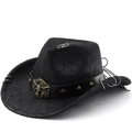 Cappello da cowboy vintage in finta pelle nera con fibbia a testa di toro e borchie - M (56-58cm) / Nero