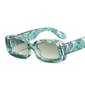 Square thick frame sunglasses with 3D colorful tropical leaf patterns and light gray lenses - C10 Green Tropical Floral Frame Gradient Green Lens