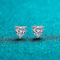 Elegant S925 sterling silver heart-shaped moissanite stud earrings on blue background - 925 Silver / Pair of 2ct Moissanite (1ct Each)