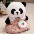 Panda-Stofftier im rosa Blumenkleid mit Erdbeertasche, weiches Kuscheltier für Kinder - Rosa Schleifenkleid Stil / 23cm