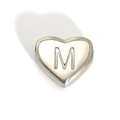 Polished silver heart-shaped charm bead with letter M engraving for DIY jewelry - Letter M Style (SP143S-M)