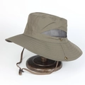 Men's olive green outdoor sun hat with breathable mesh and adjustable wind rope - Adjustable / Army Green