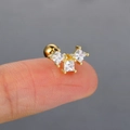 Detailed macro view of gold helix stud featuring three square-cut cubic zirconia stones - 5# Three Square Stones / Gold