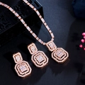 Set gioielli vintage oro rosa con collana e orecchini geometrici in zircone quadrato - Oro rosa