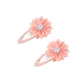 Pink ribbon flower hair clips for girls with sparkling rhinestone centers and metal BB base - Pale Green
