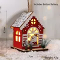 Red wooden LED Christmas house ornament with snowman pattern and snow on roof - Red White House Snowman