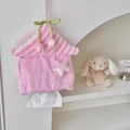 Plush house-shaped tissue holder with pink stripes and decorative star tulip charms - Pink Star House Tissue Bag + Pink Tulip Pendant
