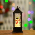 Vintage black lantern Christmas snowman water globe with warm LED lights and sequins - Water Injection Brushed Gold Snowman
