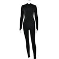 Mono ajustado negro de manga larga para mujer con cremallera frontal para deporte y yoga - S / Negro