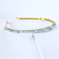 Handmade gold wire crown headband featuring natural light blue crystal gravel stones - Single Row / Aquamarine - Single Row
