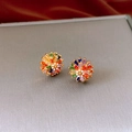 Macro shot of colorful zircon fireworks earrings with gold setting and vibrant crystals - 35# Silver Earring Post - Gold-tone Colorful Fireworks Style