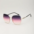 Lunettes de soleil dégradées sans monture avec verres rose violet et branches dorées - E01 Y-2 / Violet et Jaune