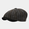 Dettaglio cappello newsboy retrò a spina di pesce con cinturino in pelle e bottone - Taglia unica / Grigio