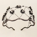Elegant black woven bridal headband featuring crystal flowers and shimmering rhinestones - Black