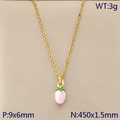 Pink enamel egg-shaped pendant on golden stainless steel necklace for women - Pink Strawberry (KN292089-Z)